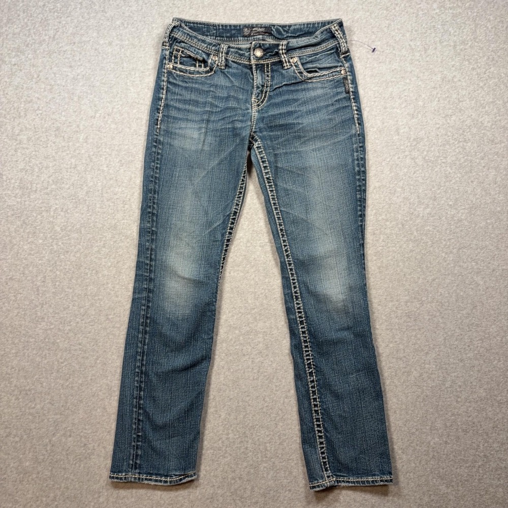 Silver Jeans Suki Straight Jeans Womens 29x30 Medium Wash Distressed Stretch